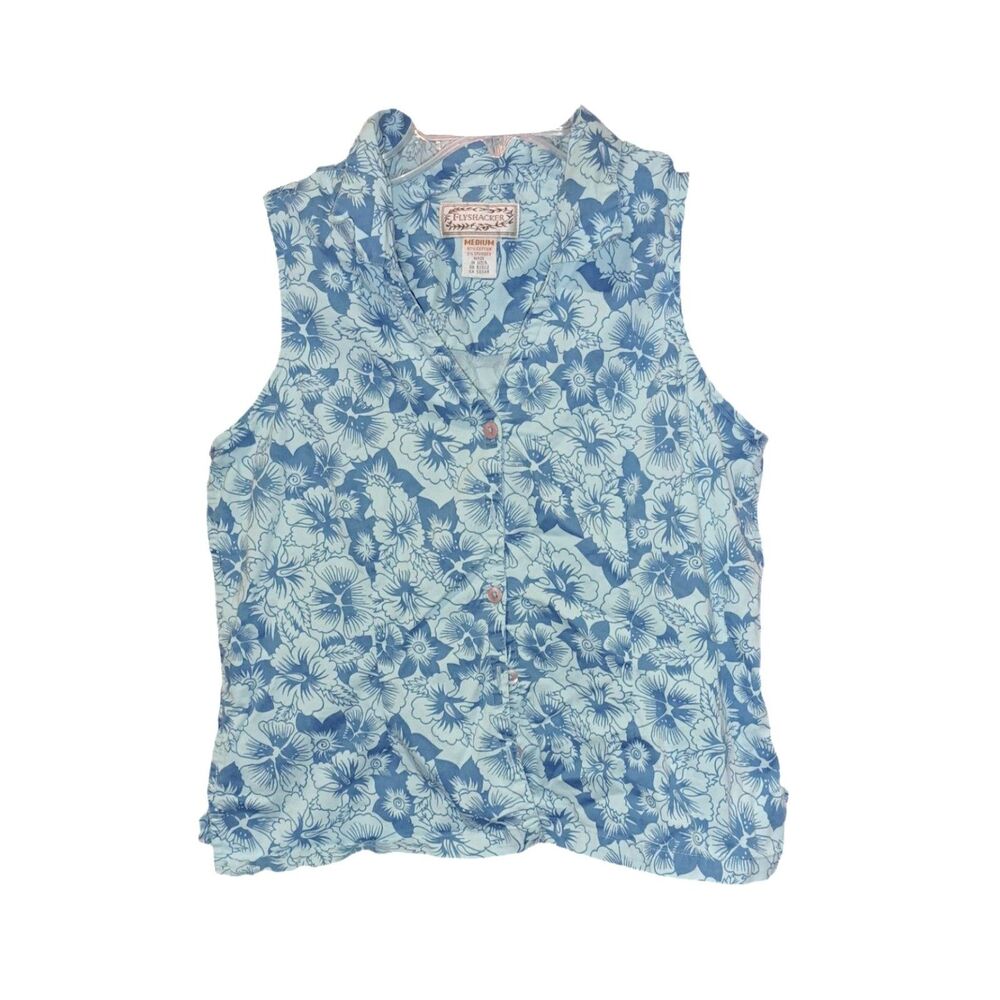 Flyshacker Womens 100% Cotton Sleeveless Button Front Blouse Size M